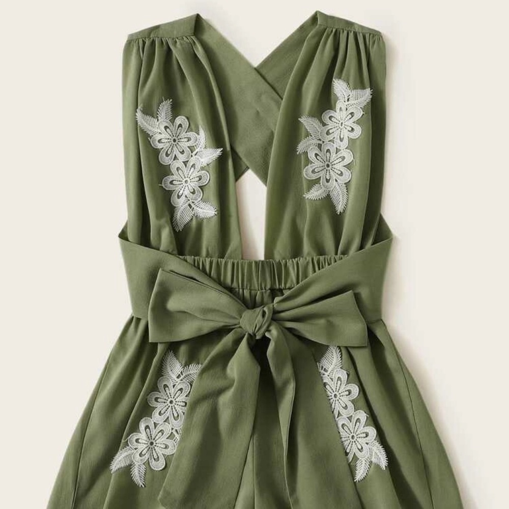 Floral green criss cross romper